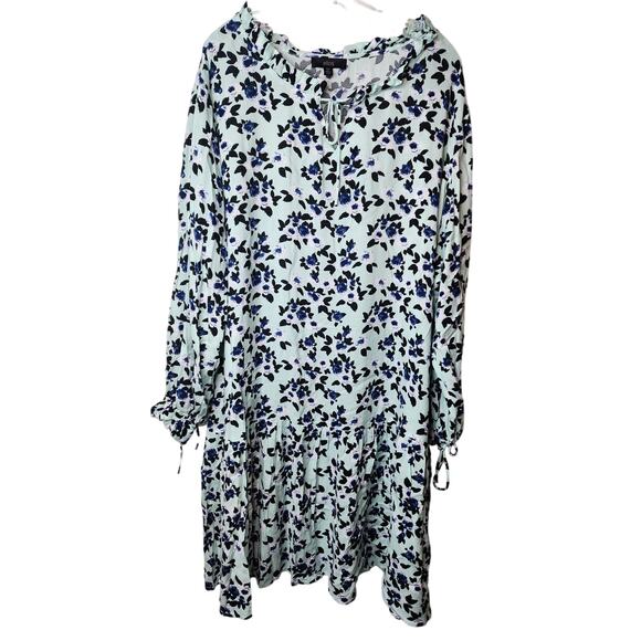 Ellos 2X Mint Green Floral Tiered Dress with Tie Sleeves - Picture 1 of 7